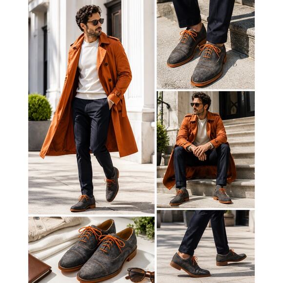 Donald J Pliner Italy Gray Suede Cap Toe Oxfords Orange Sole Men’s 9.5 main image 11